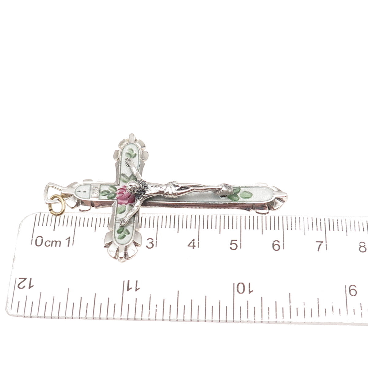 925 Sterling Silver Antique Art Deco Enamel Crucifix Cross Charm Pendant