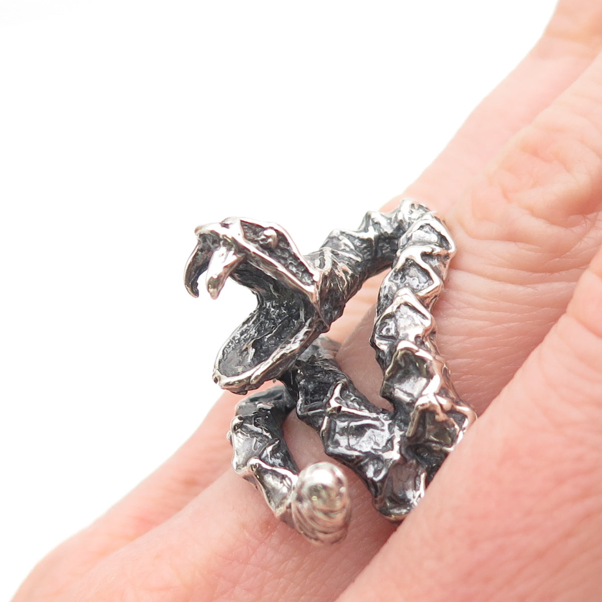 925 Sterling Silver Vintage Snake Oxidized Ring Size 8