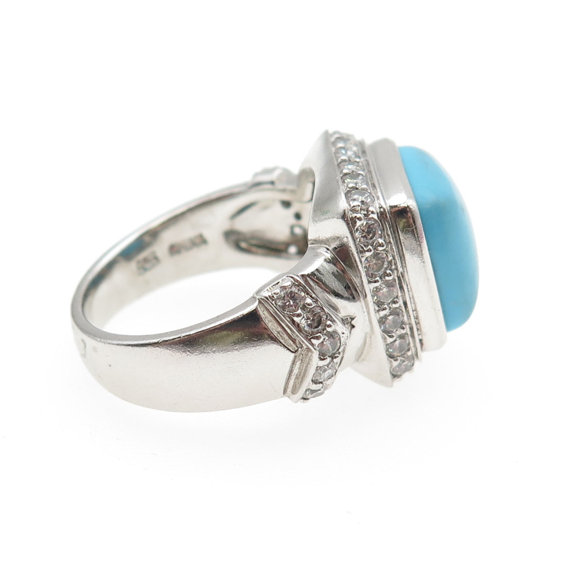 925 Sterling Silver Real Turquoise & Round-Cut C Z Ring Size 8