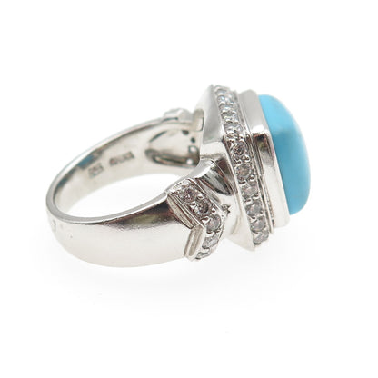 925 Sterling Silver Real Turquoise & Round-Cut C Z Ring Size 8