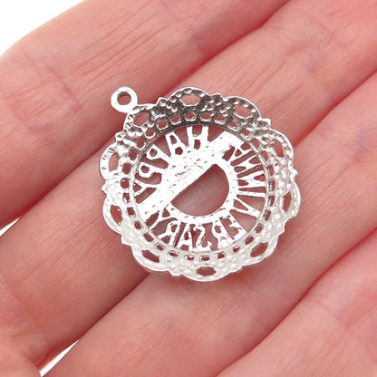 925 Sterling Silver Vintage Happy Anniversary Ornate Mini Charm Pendant