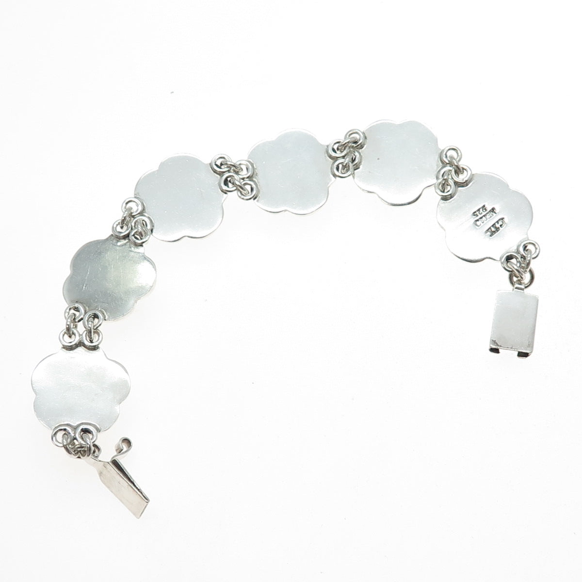 925 Sterling Silver Vintage CII Mexico Flower Blossom Oxidized Bracelet 7.25"