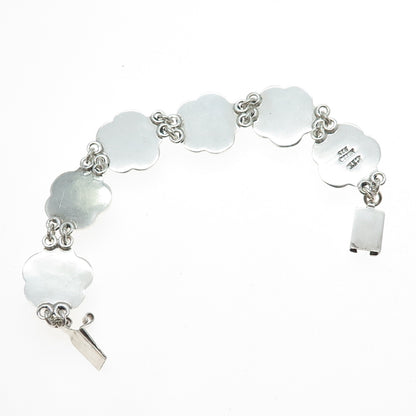 925 Sterling Silver Vintage CII Mexico Flower Blossom Oxidized Bracelet 7.25"