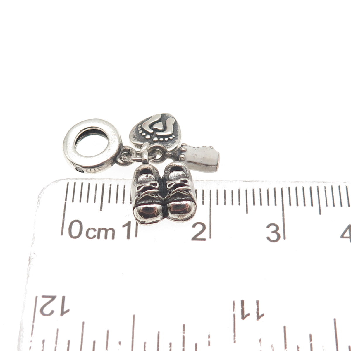 925 Sterling Silver Enamel & C Z Baby Bottle Shoes Dangle Slide Charm