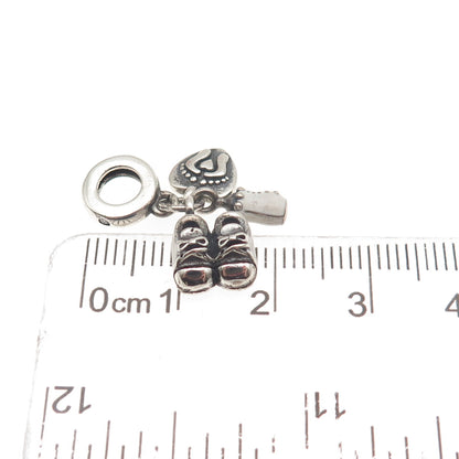 925 Sterling Silver Enamel & C Z Baby Bottle Shoes Dangle Slide Charm