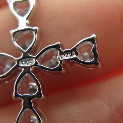 925 Sterling Silver Heart-Cut C Z Cross Charm Pendant