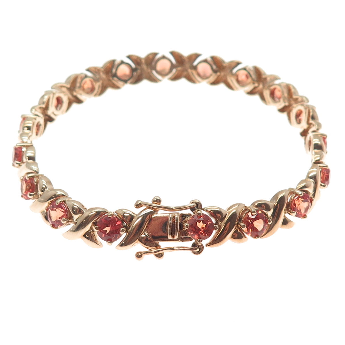 925 Sterling Rose Gold Plated Vintage Real Fire Topaz X Link Bracelet 7.5"