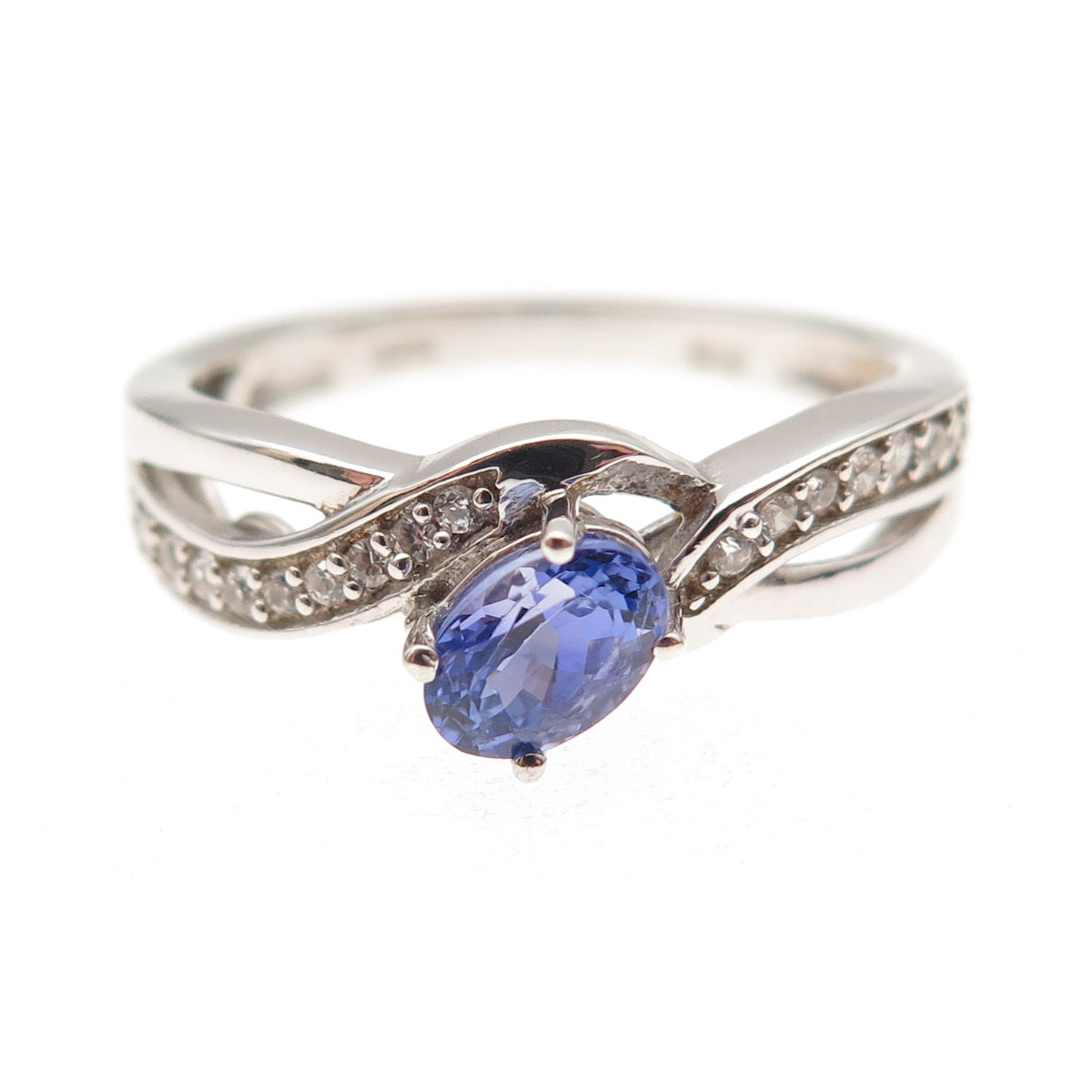 Chuck Clemency 925 Sterling Silver Real Tanzanite & White Topaz Ring Size 8.25