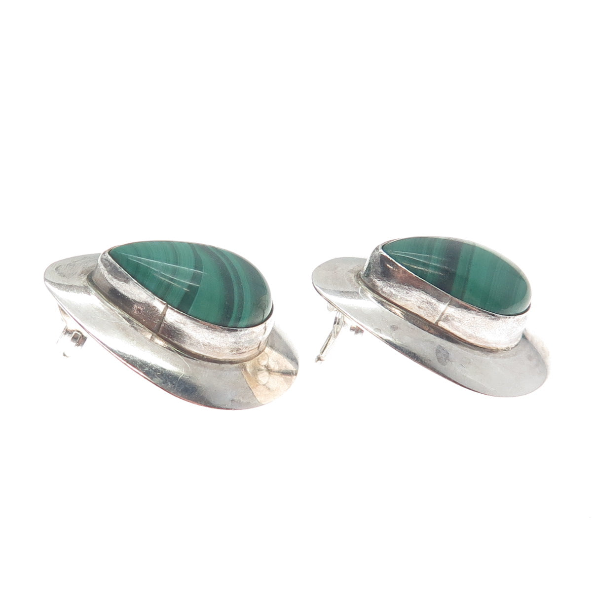 Old Pawn 925 Sterling Silver Vintage Southwestern Malachite Teardrop Earrings