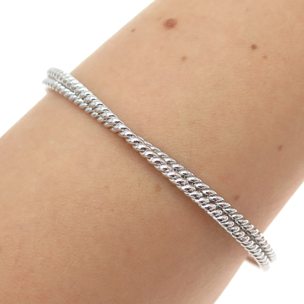 SAI 925 Sterling Silver Twisted Interlocked Crisscross Bangle Bracelet 8"