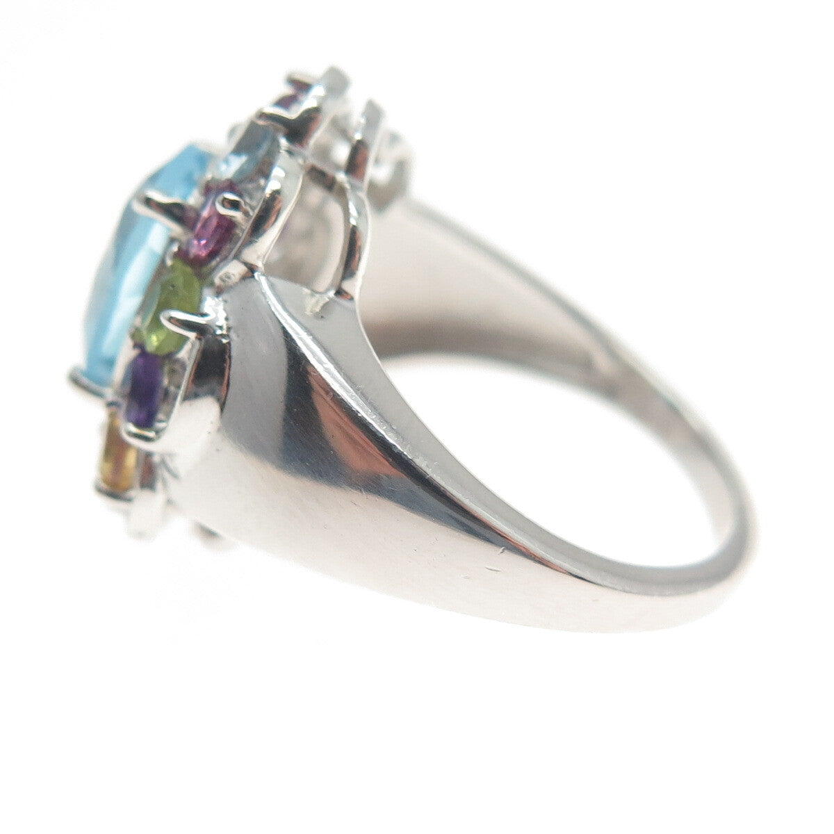 925 Sterling Silver Real Topaz Amethyst Peridot Citrine & Tourmaline Ring Size 7