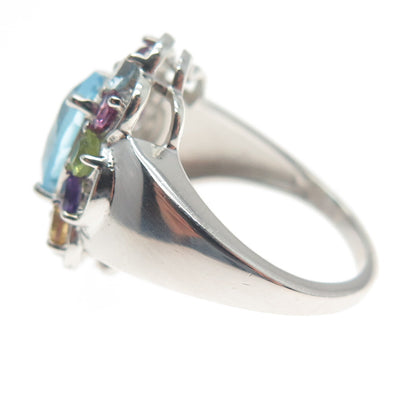 925 Sterling Silver Real Topaz Amethyst Peridot Citrine & Tourmaline Ring Size 7