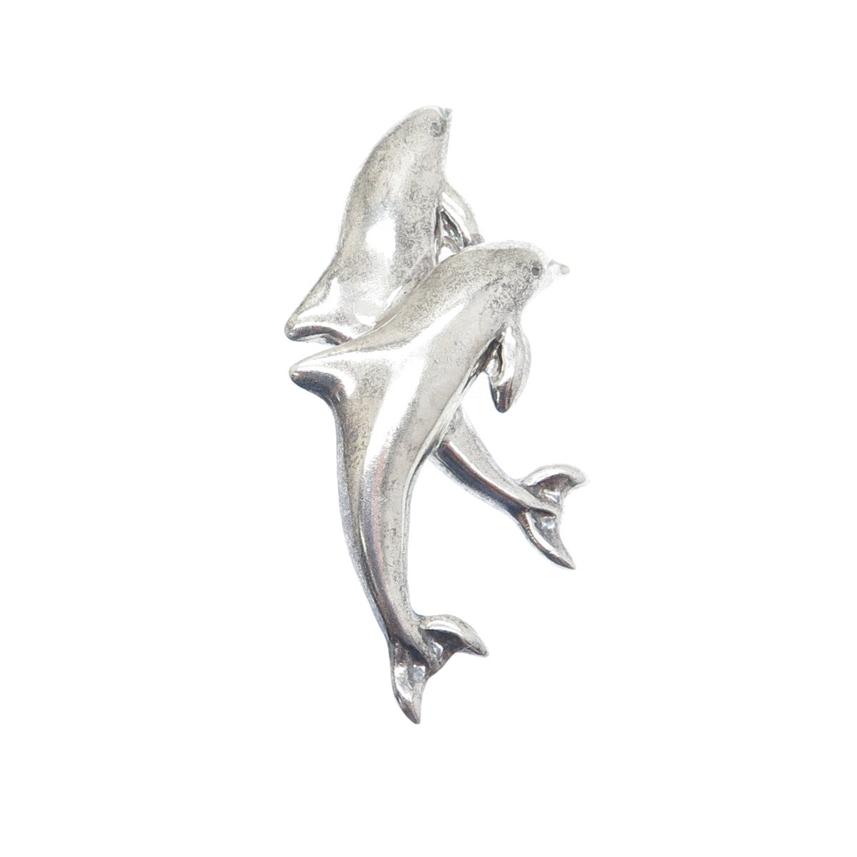 925 Sterling Silver Vintage Mexico Dolphin Couple Oxidized Pin Brooch
