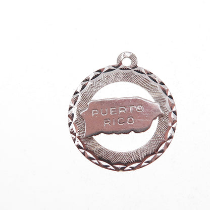 Crea 925 Sterling Silver Vintage Puerto Rico Map Oxidized Charm Pendant