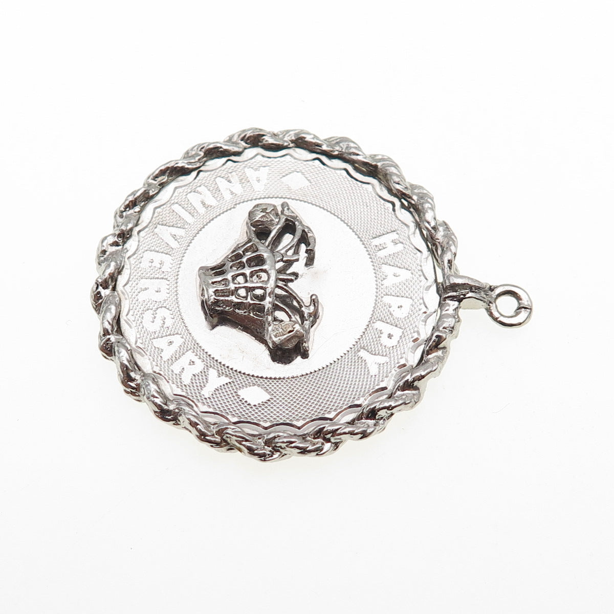 925 Sterling Silver Vintage Happy Anniversary Charm Pendant