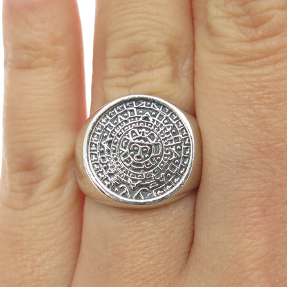 925 Sterling Silver Vintage Aztec Calendar Tribal Ring Size 7