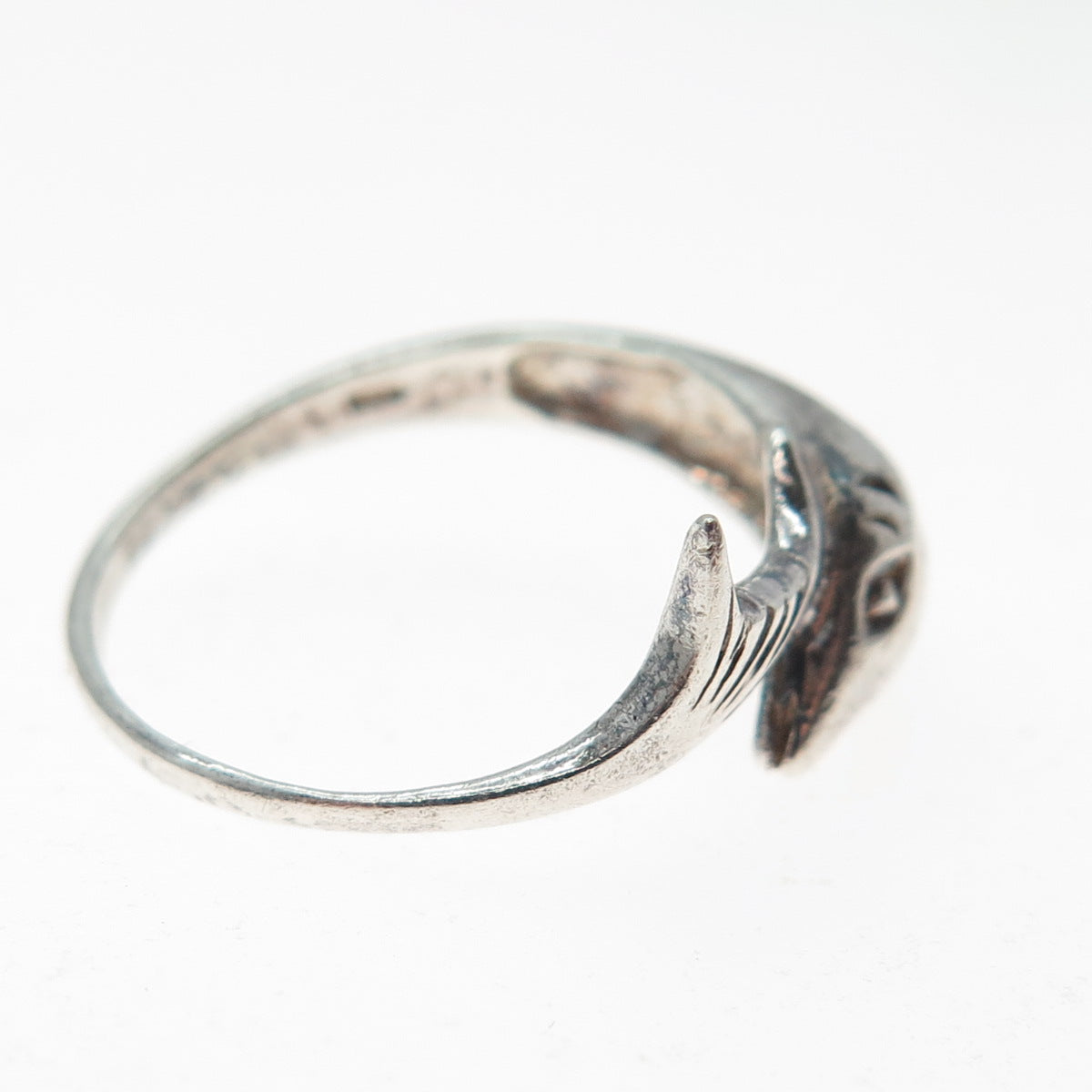 925 Sterling Silver Vintage Dolphin Overlap Oxidized Ring Size 8.25