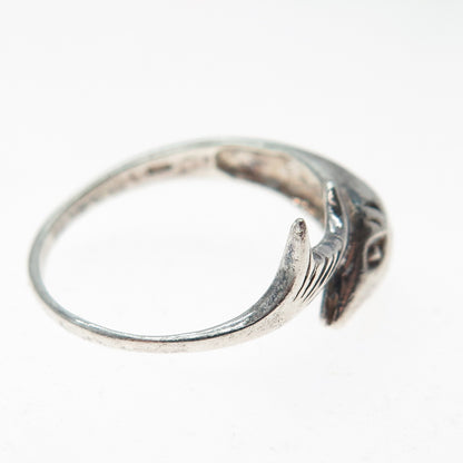 925 Sterling Silver Vintage Dolphin Overlap Oxidized Ring Size 8.25