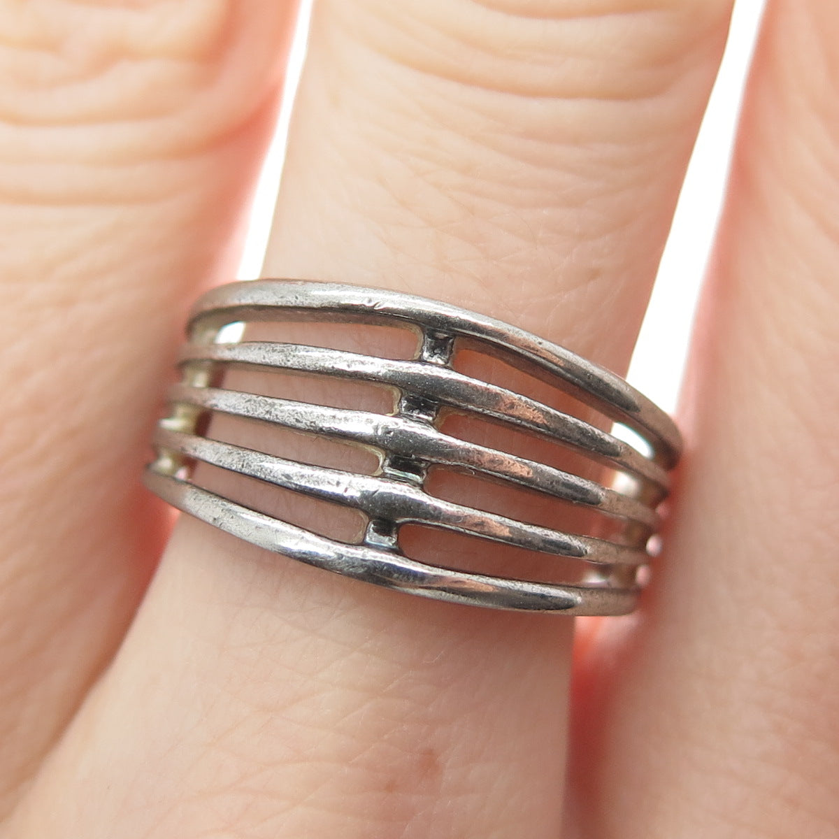 CHARLES WINSTON 925 Sterling Silver Vintage 5-Row Oxidized Ring Size 8.5