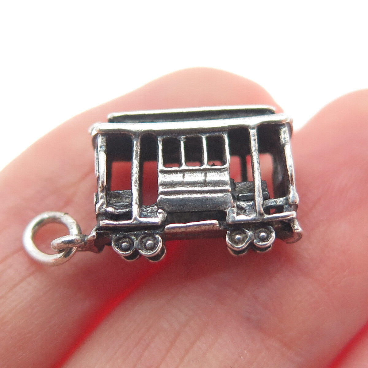 925 Sterling Silver Antique Art Deco City Tram Minimalist 3D Charm Pendant