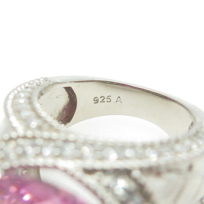 925 Sterling Silver Oval & Round-Cut Pink & White C Z Ring Size 7.25