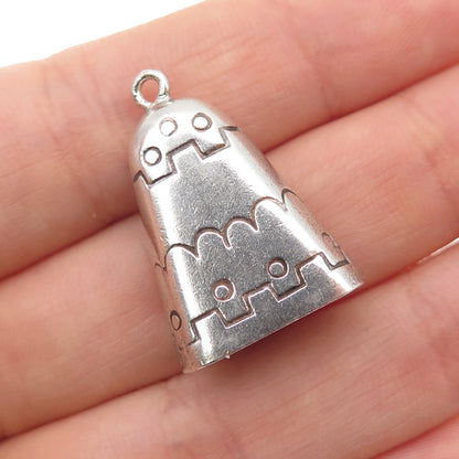 Old Pawn 925 Sterling Silver Vintage Southwestern Bell Tribal 3D Charm Pendant