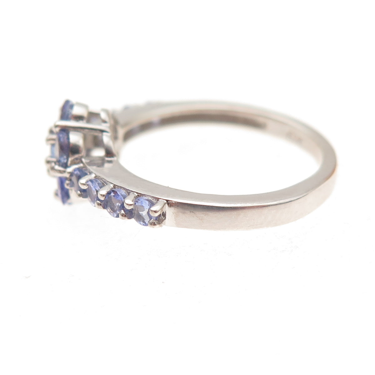 Chuck Clemency 925 Sterling Silver Real Round-Cut Tanzanite Floral Ring Size 7