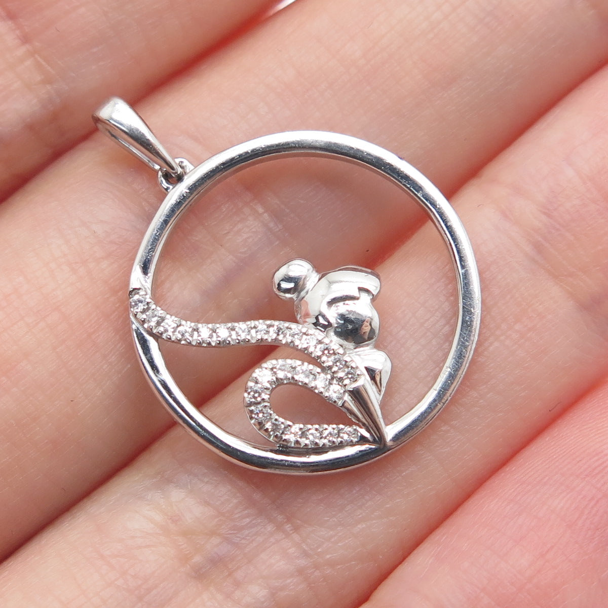 925 Sterling Silver Round-Cut C Z Tinker Bell Charm Pendant