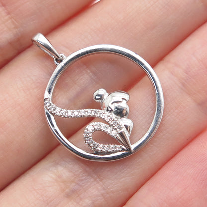 925 Sterling Silver Round-Cut C Z Tinker Bell Charm Pendant