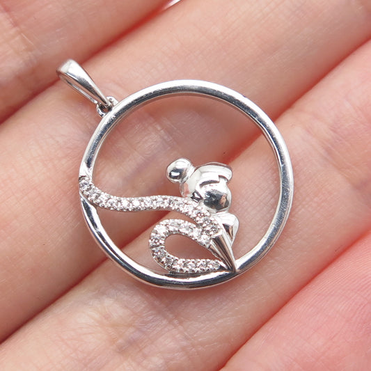 925 Sterling Silver Round-Cut C Z Tinker Bell Charm Pendant