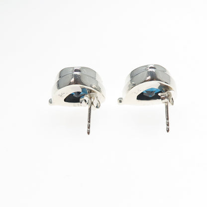 SARDA 925 Sterling Silver Vintage Real London Blue Topaz Triangle Stud Earrings