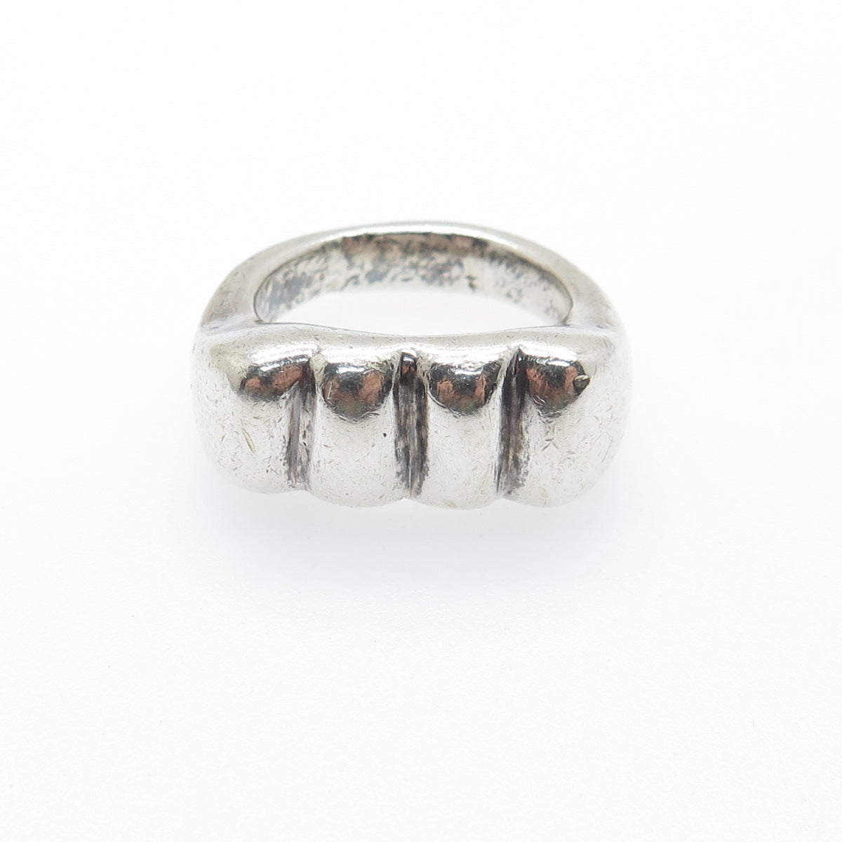 925 Sterling Silver Vintage Modernist Puffy Oxidized Ring Size 7.75