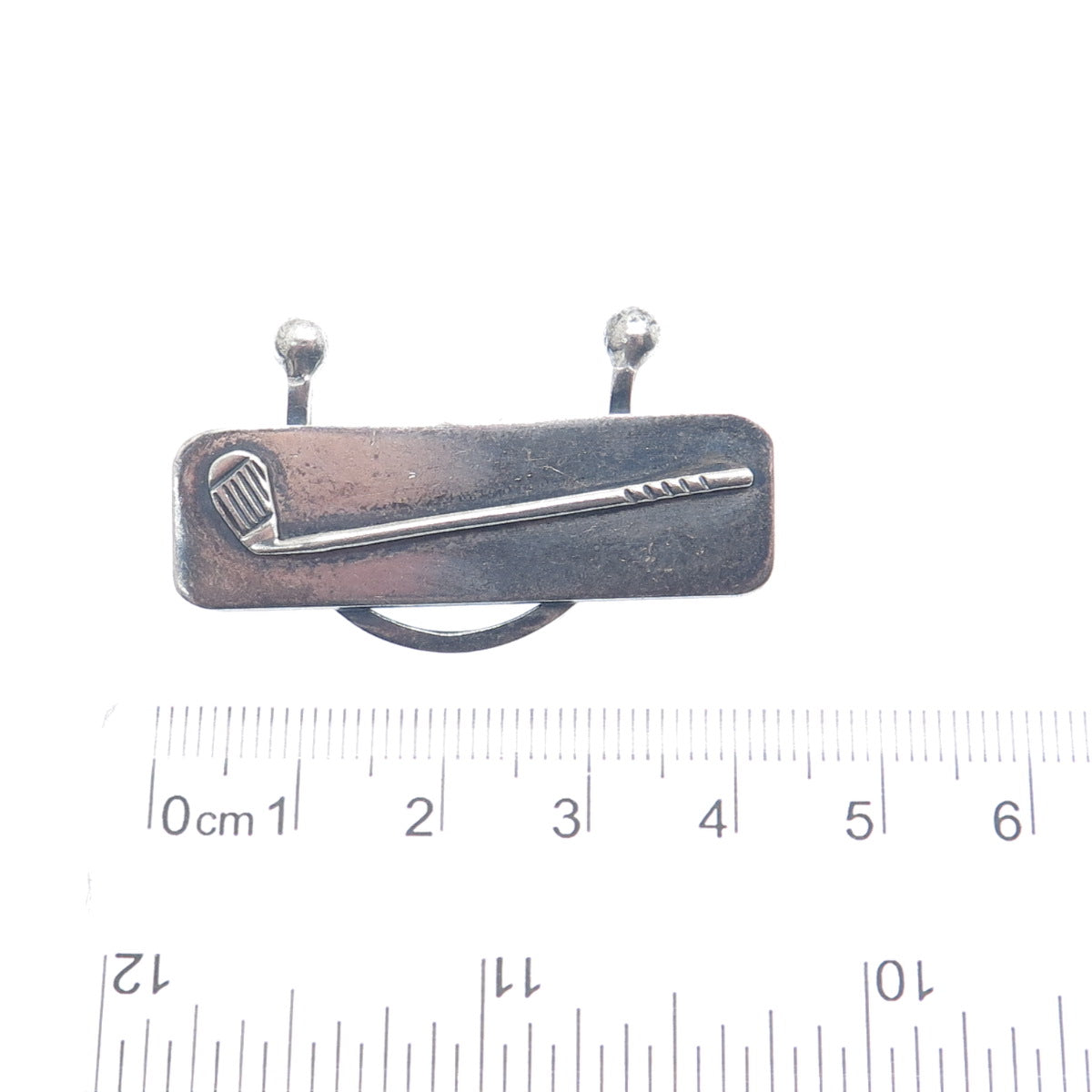 925 Sterling Silver Vintage KLE Handmade Golf Club Oxidized Pin Brooch