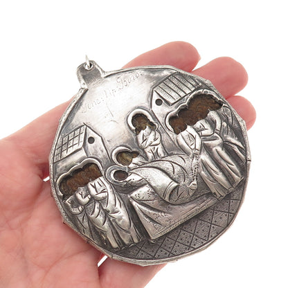 Antique Silver Orthodox Nativity Scene Ladanka Icons Collectible Medal Pendant