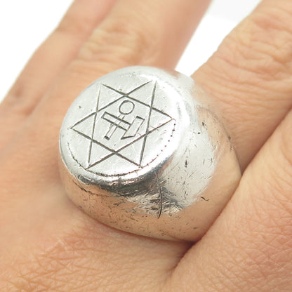 925 Sterling Silver Vintage Star of David Judaica Domed Ring Size 12.75