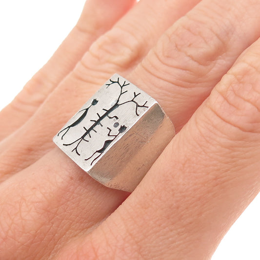 925 Sterling Silver Vintage Mexico Adam & Eve Garden of Eden Ring Size 10