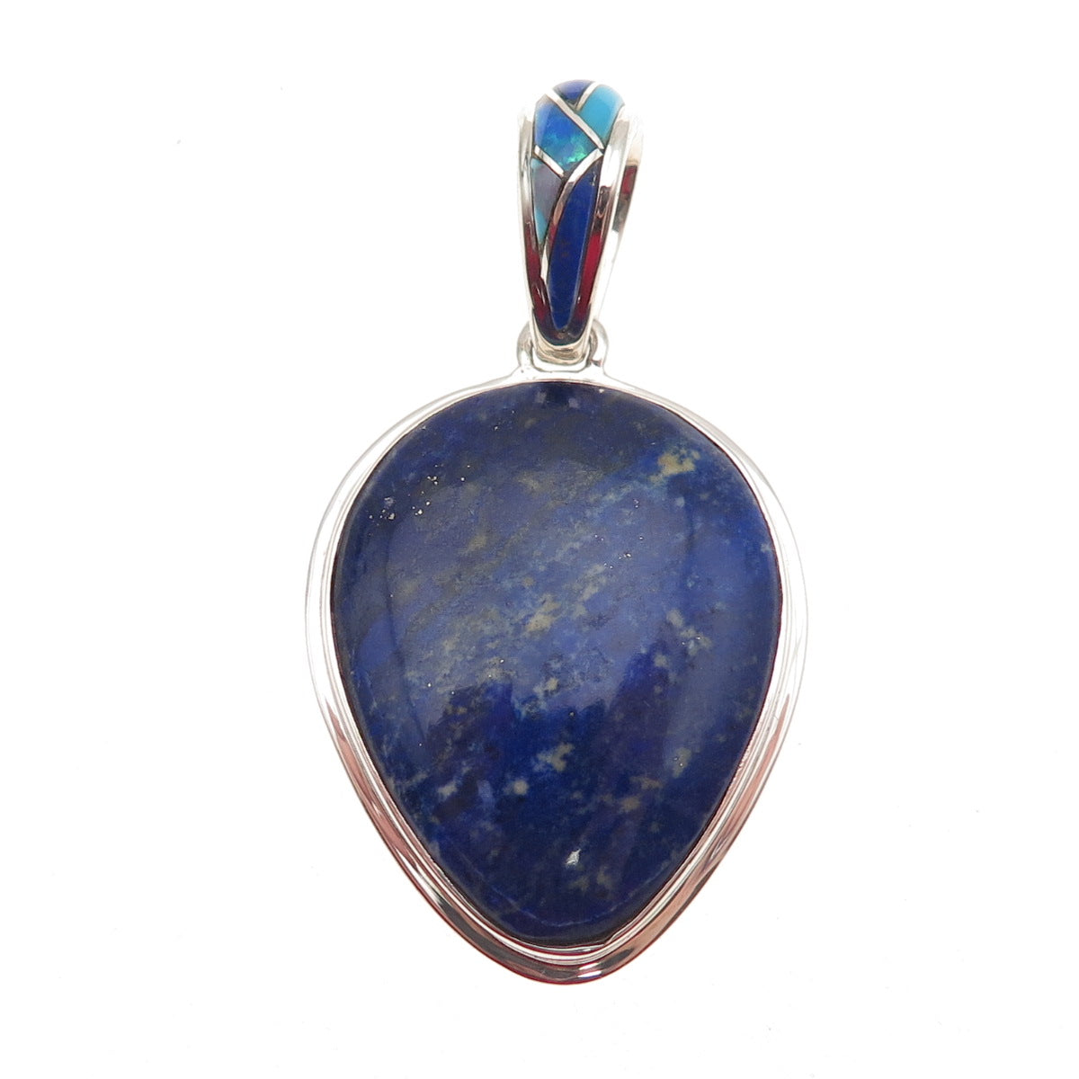 SAJEN 925 Sterling Silver Vintage Real Lapis Opal Turquoise Modernist Pendant