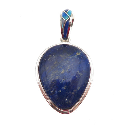 SAJEN 925 Sterling Silver Vintage Real Lapis Opal Turquoise Modernist Pendant