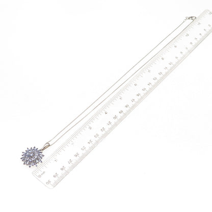 D'Joy 925 Sterling Silver Real Tanzanite Floral Cable Chain Necklace 20"