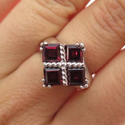 925 Sterling Silver Vintage SCBS Real Asscher-Cut Tourmaline Ring Size 7