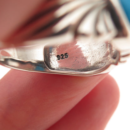 925 Sterling Silver Real Sleeping Beauty Turquoise Floral Ring Size 8.25