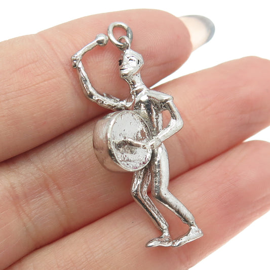 925 Sterling Silver Antique Art Deco Drum Corps on Parade Charm Pendant