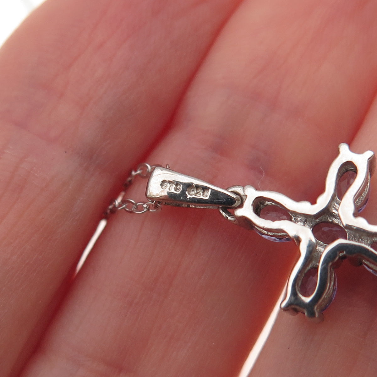 Chuck Clemency 925 Sterling Silver Real Tanzanite Cross Chain Necklace 20"