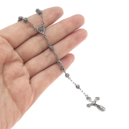 800 Silver Vintage Crucifix Cross Lariat Bead Chain Necklace 18"