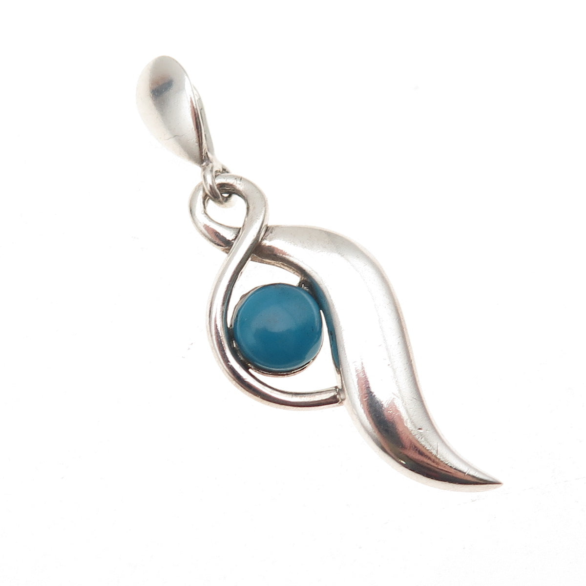 925 Sterling Silver Vintage Real Bisbee Turquoise Modernist Charm Pendant
