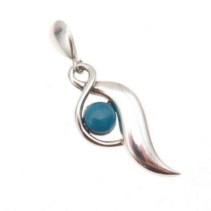 925 Sterling Silver Vintage Real Bisbee Turquoise Modernist Charm Pendant