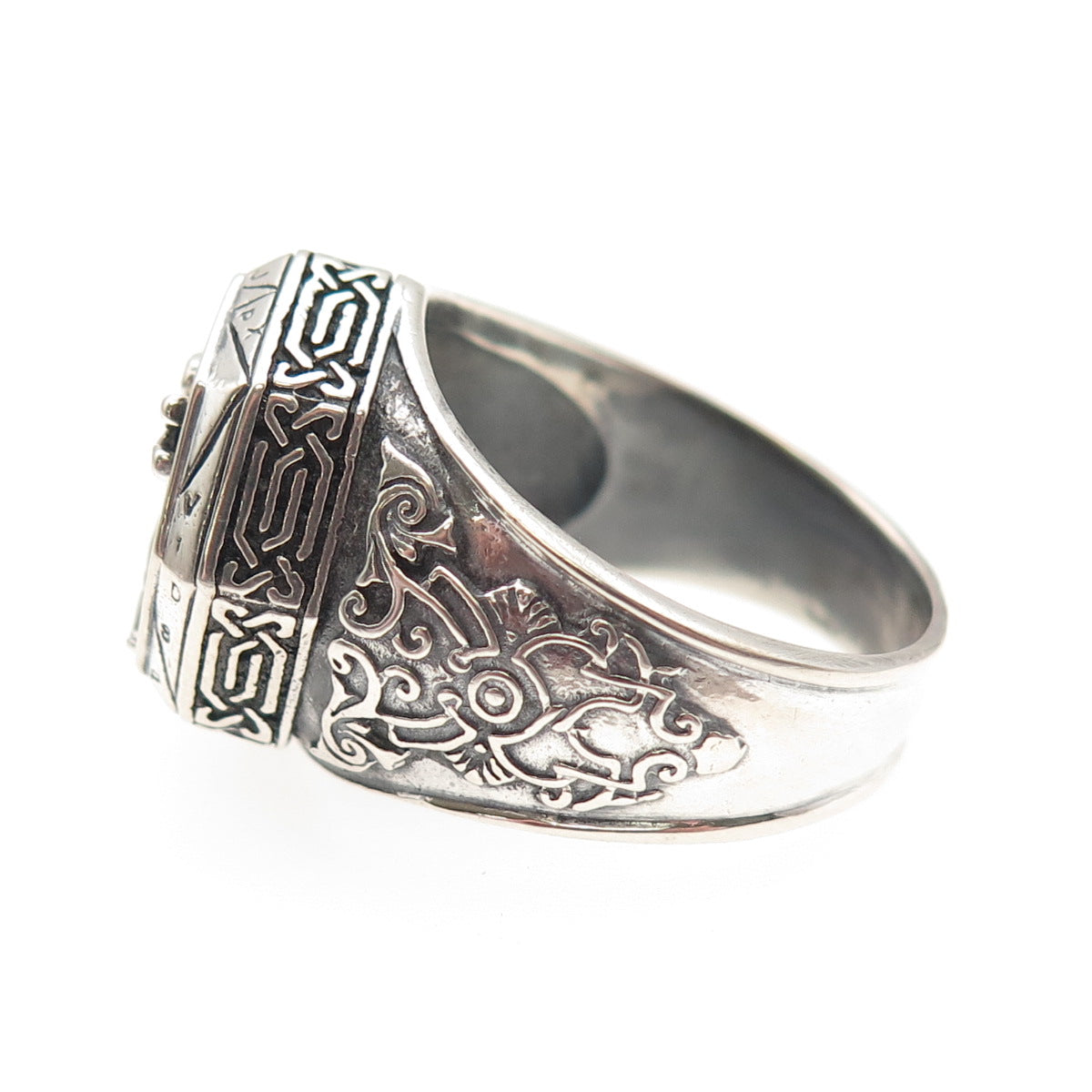 CPII 925 Sterling Silver Vintage Real Black Onyx Vitruvian Man Ring Size 12.5