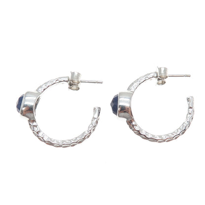 925 Sterling Silver Real Oval-Cut Sapphire Hoop Earrings