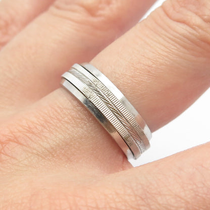 925 Sterling Silver Vintage Textured Rotating Band Ring Size 8
