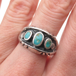 Old Pawn 925 Sterling Silver Vintage Southwestern Turquoise Tribal Ring Size 9.5